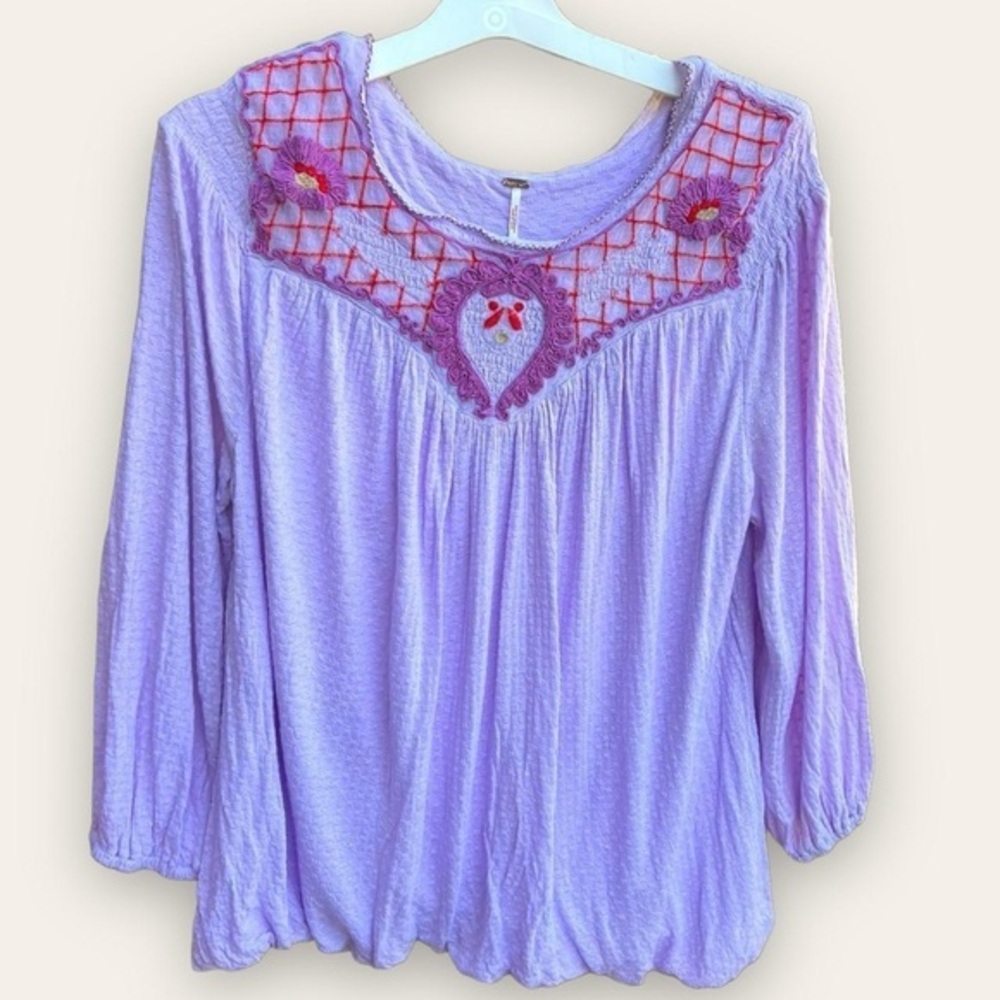 Free People Bohemian Shirt Lavender Embroidered Women's (L)